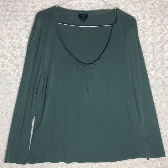 Talbots Slouch V-Neck Khaki Green Long Steeve Blouse Size 1X‎ - Picture 1 of 6